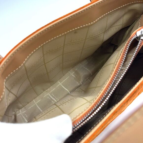 Celine Macadam Pattern Suede Leather X Suede Orange X Beige Handbag Silver - Picture 5 of 15
